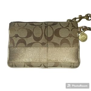 Coach | Cute Women's Signature Brown and Gold Wristlet